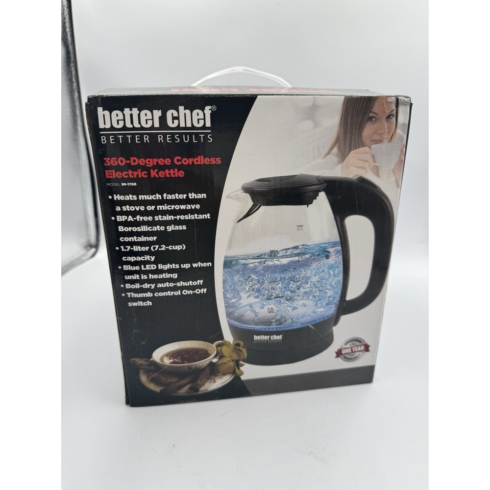 Better Chef 360 Degree Cordless Electric Kettle 1.7 Liter Blue LED BPA Free